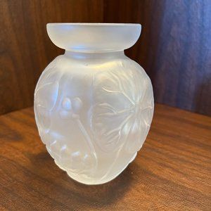 Vintage frosted satin lotus flower glass vase